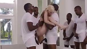 White girl gets fuck hard by five black big dicks