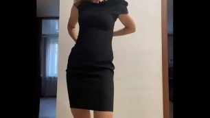 Girl in black dress playing with pussy and ass