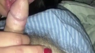 Asian Girlfriend Sucking my Balls while I Play with her Big Pussy Lips