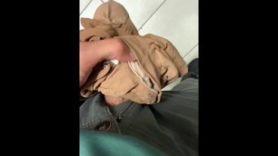 Jacking off in another co Workers Worn Pantyhose