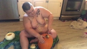 Nude Messy Pumpkin Carving
