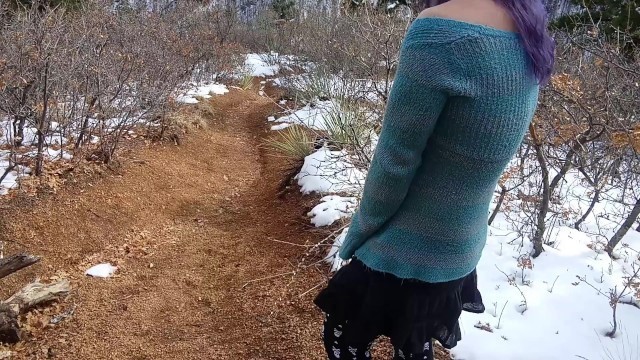 Transgirl Pissing in Public on a Snowy Trail