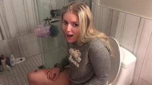 Cute Blond Teen does a Quick Pee in Toilet