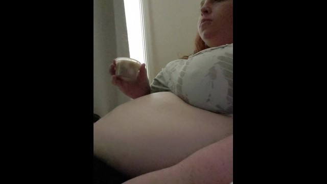 BBW Eating Bucket of Kfc Popcorn Chicken