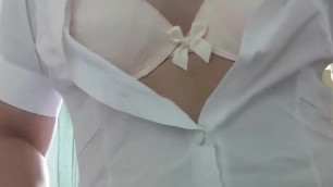 Asian CD Stephy in nurse uniform and stripping