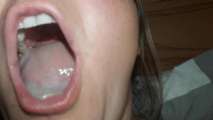 Facefuck with cum in her mouth