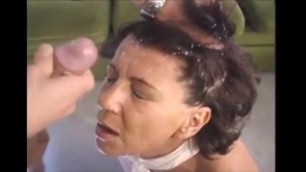 Submissive granny fucked by a guy gets a big facial while hubby films
