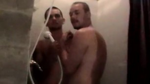 Two straight dudes are showering and preparing to do a scene