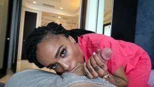 Cute ebony Julie Kay gives blowjob to lucky white cock - Porn Movies - 3Movs